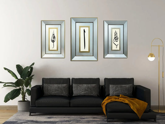 Ikra - Elif - Ya Fettah (C.C) Laser Cut Mirror Framed 3-Piece Painting