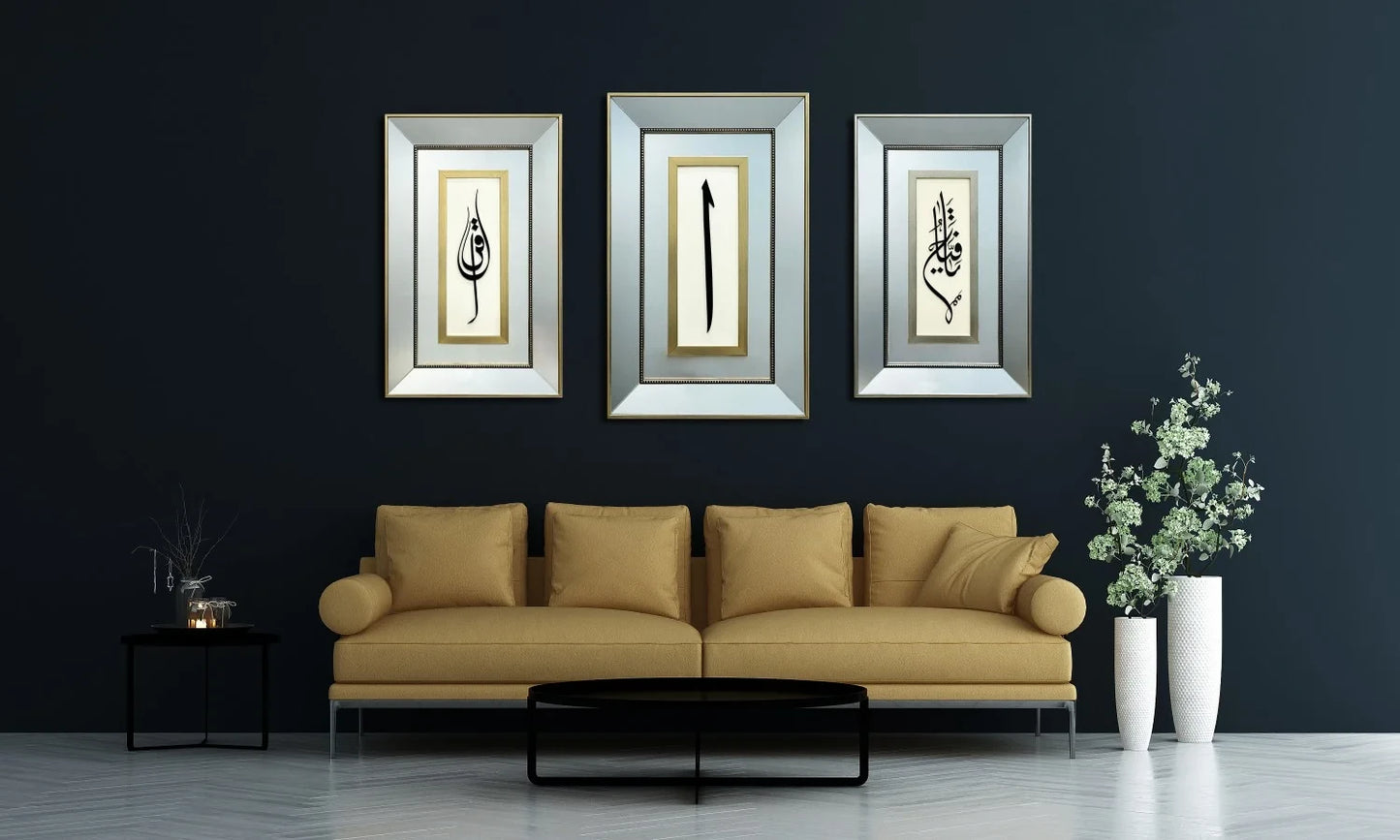 Ikra - Elif - Ya Fettah (C.C) Laser Cut Mirror Framed 3-Piece Painting