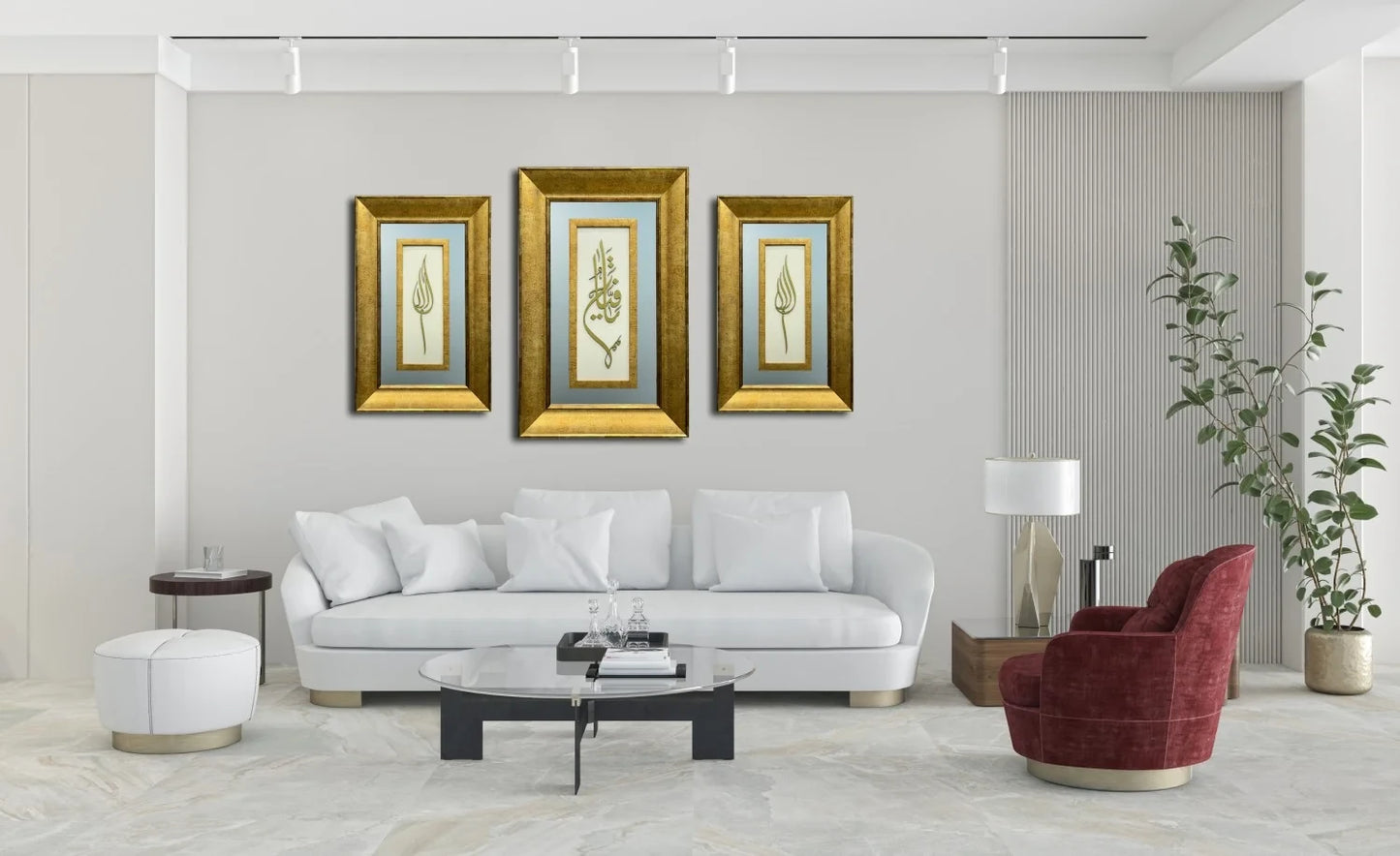 Allah (C.C.) – Ya Fettah (C.C.) – Muhammad (PBUH) Laser-Cut Framed 3-Piece Wall Art